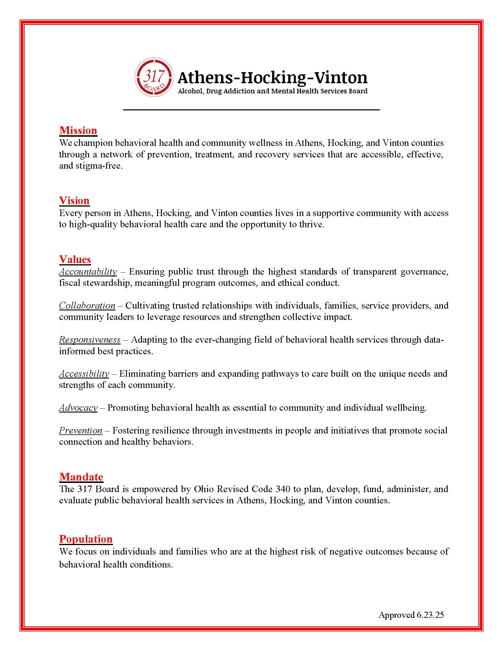 Mission, Vision, Values Statement
